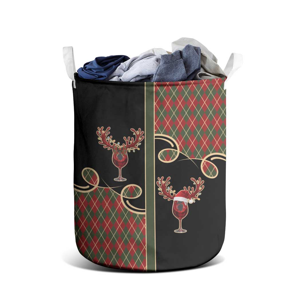 Western Yoke Laundry Basket Wine Deer Christmas Argyle Patterns - Wonder Print Shop