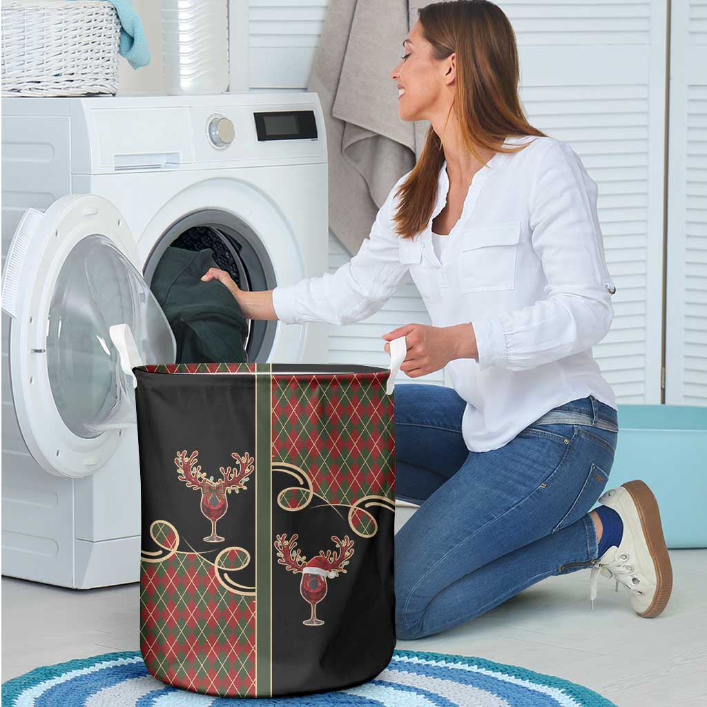 Western Yoke Laundry Basket Wine Deer Christmas Argyle Patterns - Wonder Print Shop