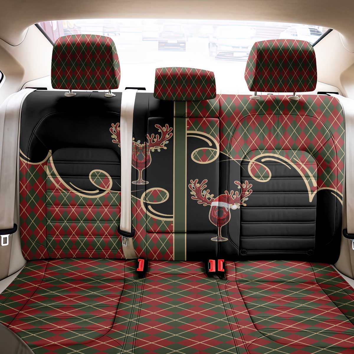 Western Yoke Back Car Seat Cover Wine Deer Christmas Argyle Patterns - Wonder Print Shop