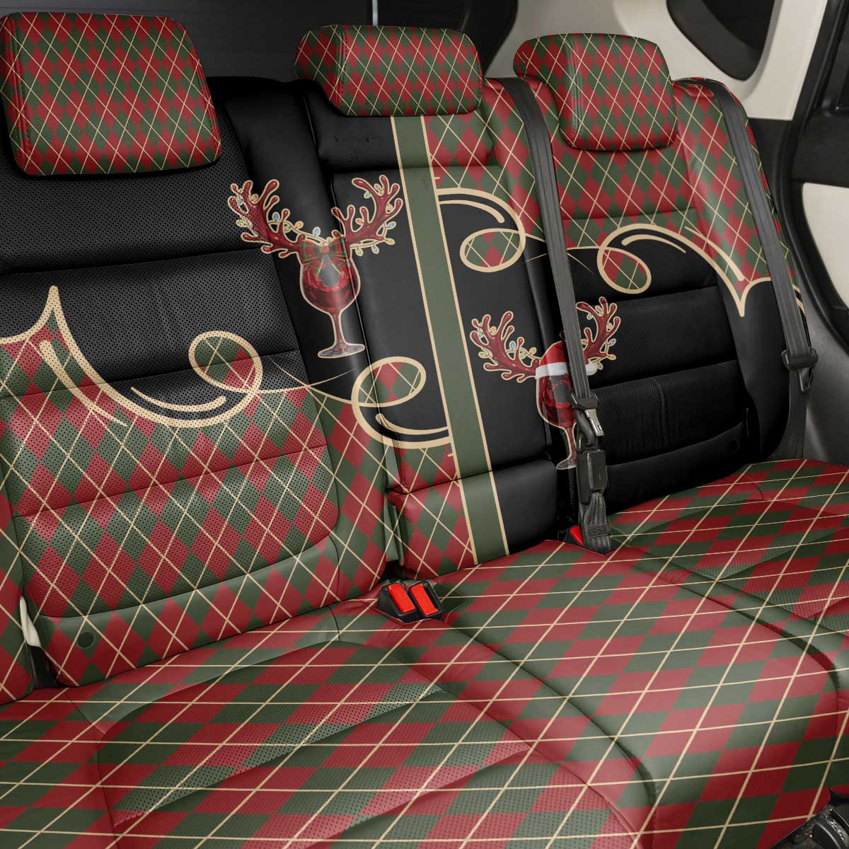 Western Yoke Back Car Seat Cover Wine Deer Christmas Argyle Patterns - Wonder Print Shop