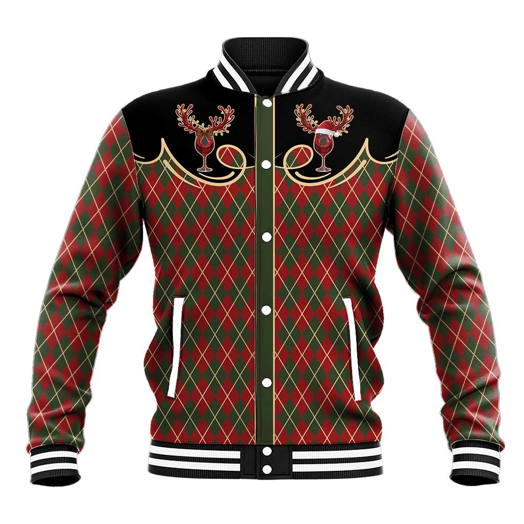 Western Yoke Baseball Jacket Wine Deer Christmas Argyle Patterns - Wonder Print Shop