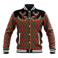 Western Yoke Baseball Jacket Wine Deer Christmas Argyle Patterns - Wonder Print Shop