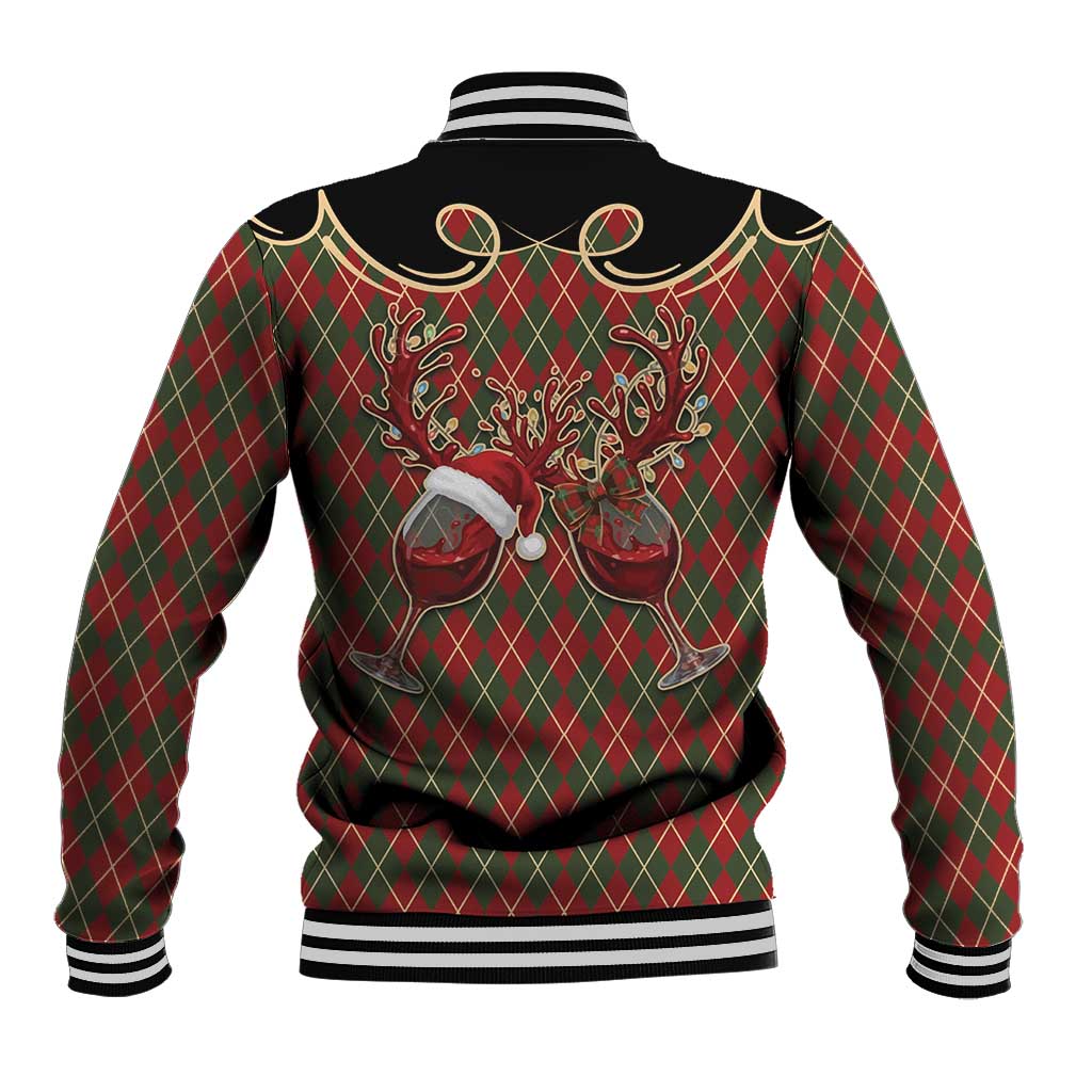 Western Yoke Baseball Jacket Wine Deer Christmas Argyle Patterns - Wonder Print Shop