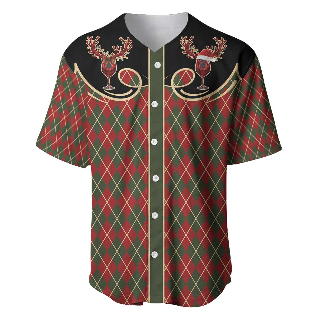 Western Yoke Baseball Jersey Wine Deer Christmas Argyle Patterns - Wonder Print Shop