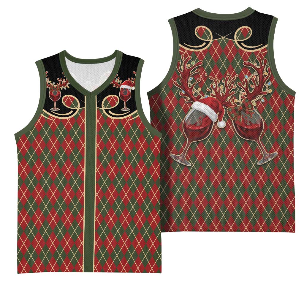 Western Yoke Basketball Jersey Wine Deer Christmas Argyle Patterns - Wonder Print Shop