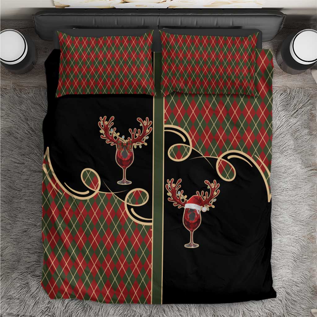 Western Yoke Bedding Set Wine Deer Christmas Argyle Patterns - Wonder Print Shop
