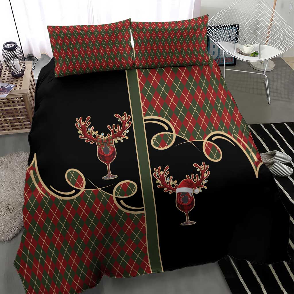 Western Yoke Bedding Set Wine Deer Christmas Argyle Patterns - Wonder Print Shop