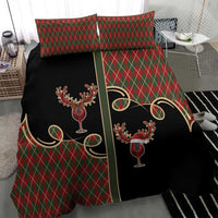 Western Yoke Bedding Set Wine Deer Christmas Argyle Patterns - Wonder Print Shop