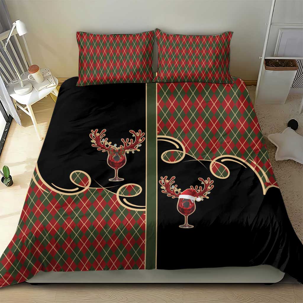 Western Yoke Bedding Set Wine Deer Christmas Argyle Patterns - Wonder Print Shop