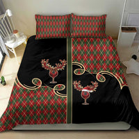 Western Yoke Bedding Set Wine Deer Christmas Argyle Patterns - Wonder Print Shop