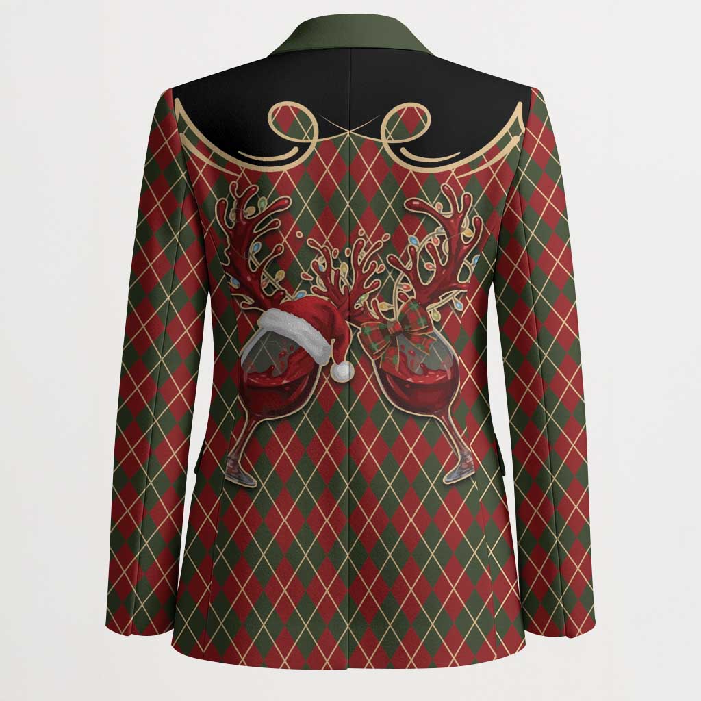 Western Yoke Blazer Wine Deer Christmas Argyle Patterns - Wonder Print Shop
