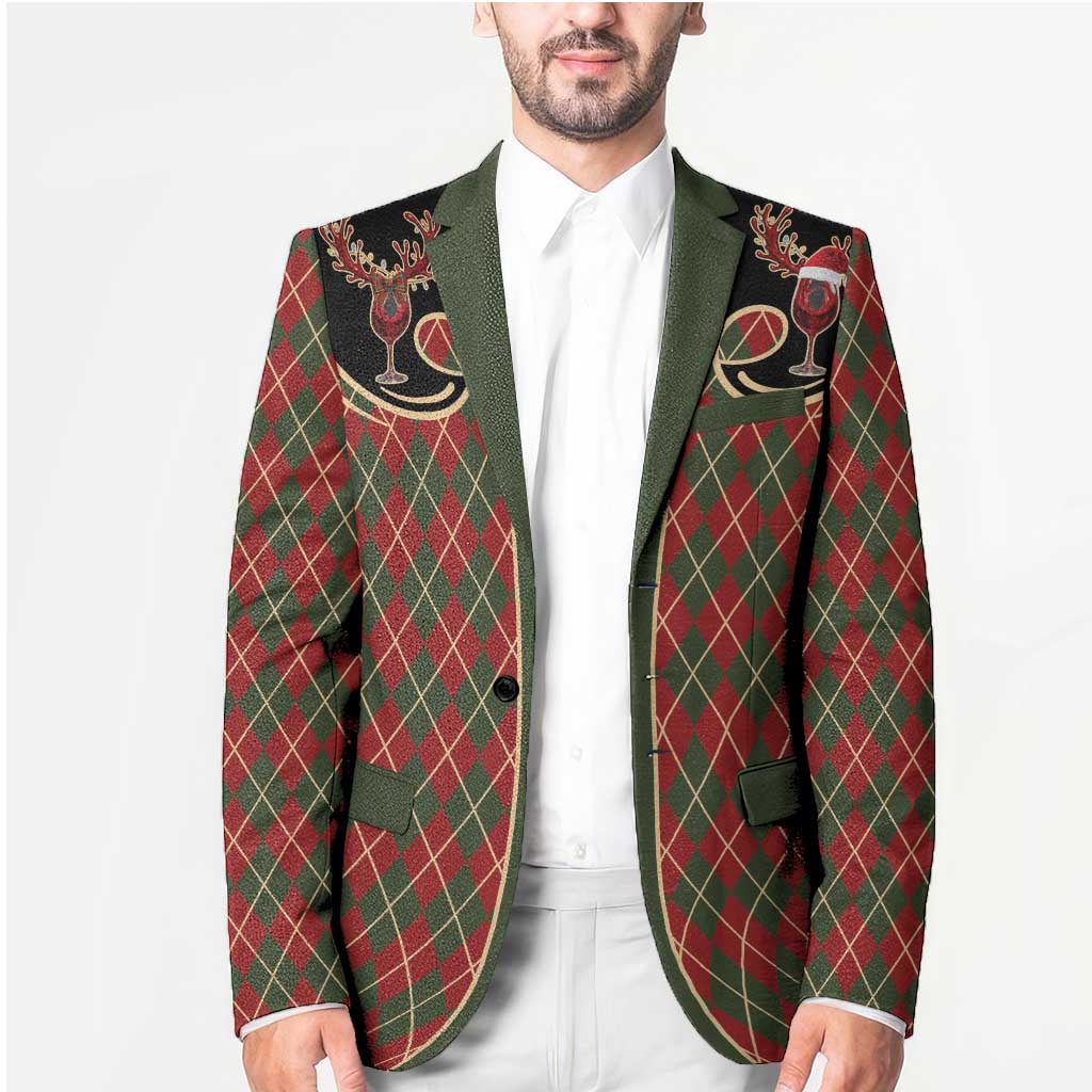Western Yoke Blazer Wine Deer Christmas Argyle Patterns - Wonder Print Shop