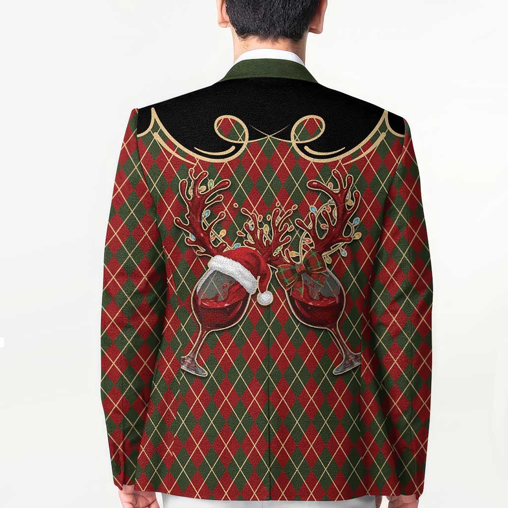 Western Yoke Blazer Wine Deer Christmas Argyle Patterns - Wonder Print Shop