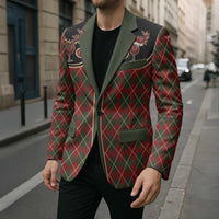 Western Yoke Blazer Wine Deer Christmas Argyle Patterns - Wonder Print Shop