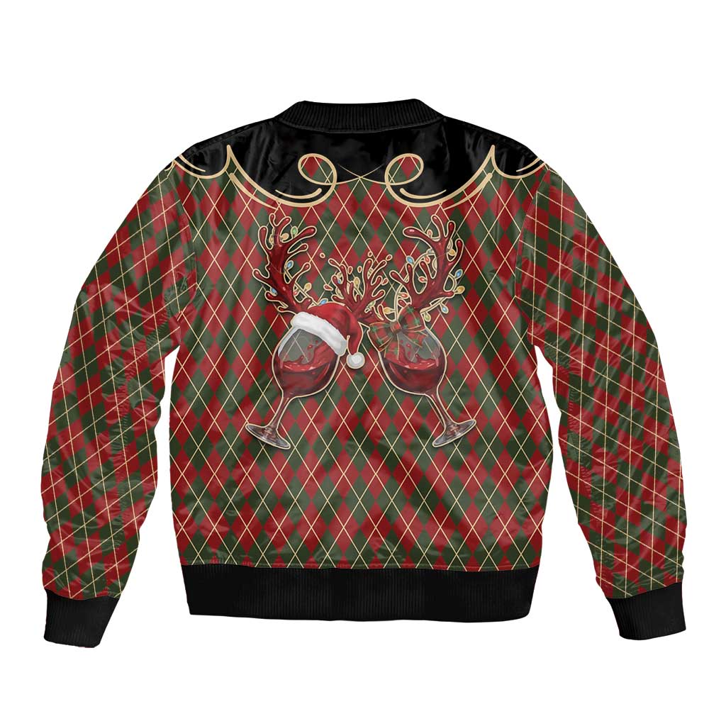 Western Yoke Bomber Jacket Wine Deer Christmas Argyle Patterns - Wonder Print Shop