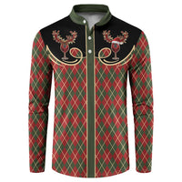 Western Yoke Button Sweatshirt Wine Deer Christmas Argyle Patterns - Wonder Print Shop