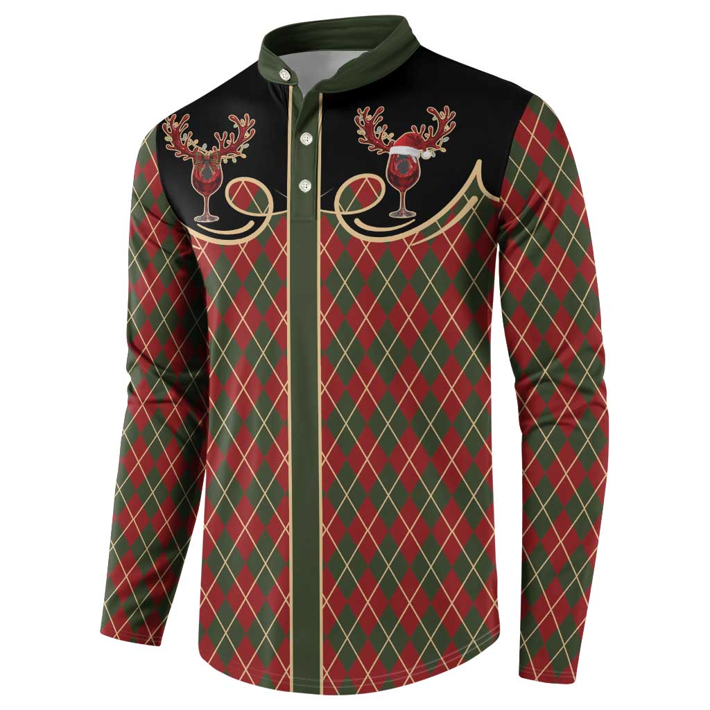 Western Yoke Button Sweatshirt Wine Deer Christmas Argyle Patterns - Wonder Print Shop