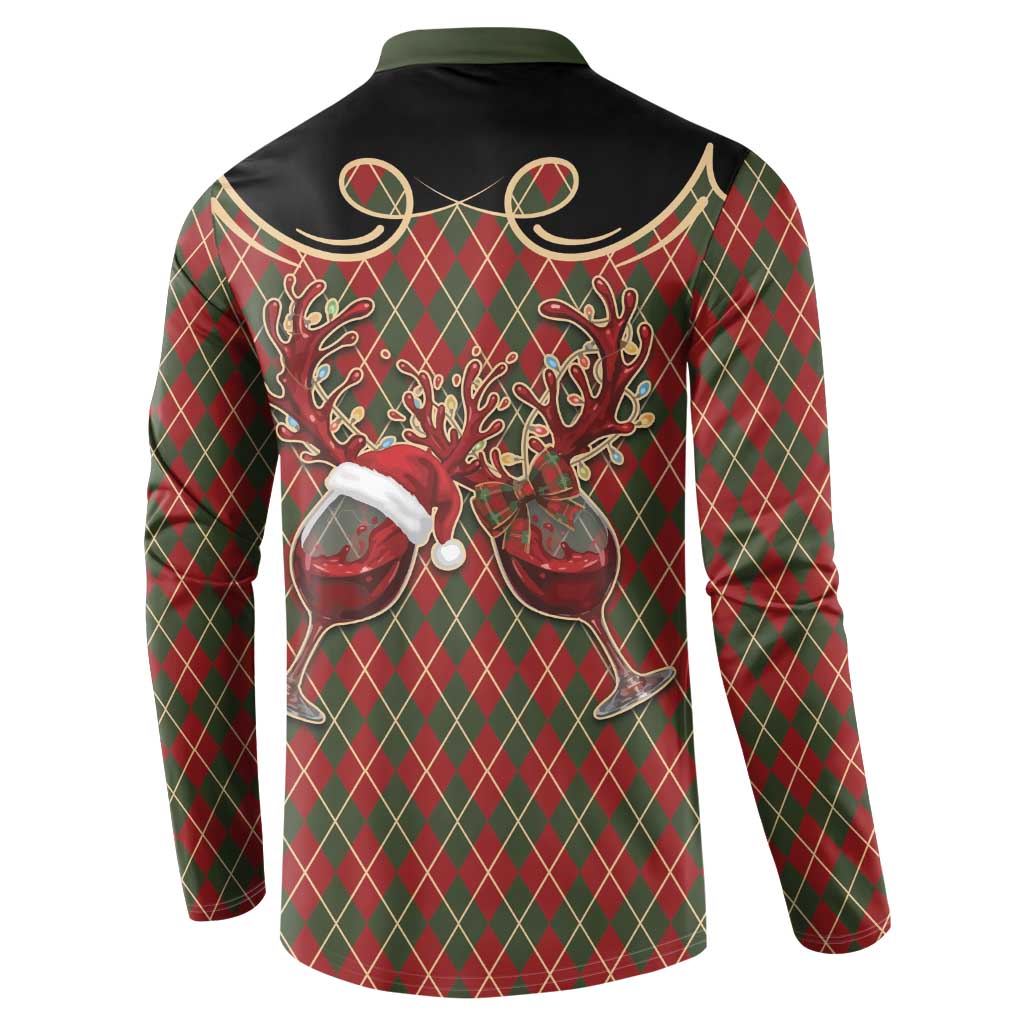 Western Yoke Button Sweatshirt Wine Deer Christmas Argyle Patterns - Wonder Print Shop