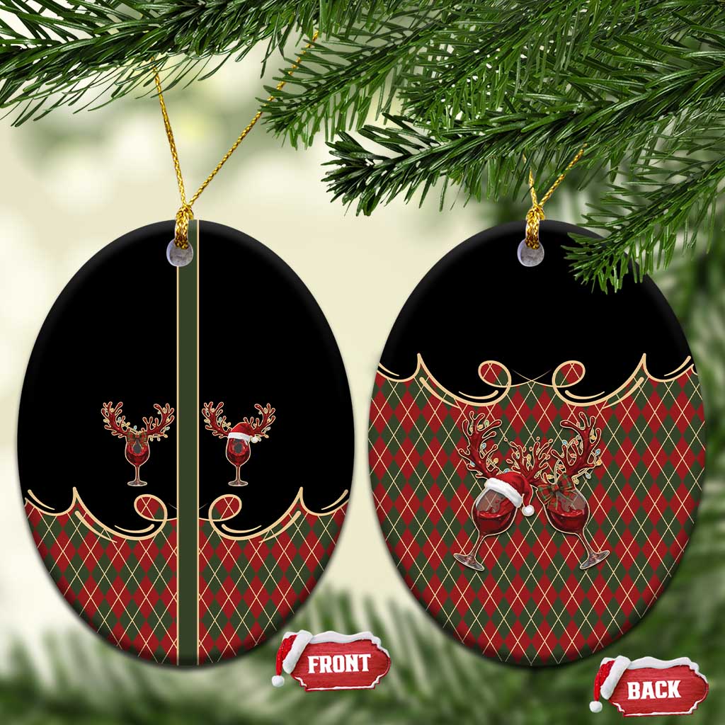 Western Yoke Ceramic Ornament Wine Deer Christmas Argyle Patterns - Wonder Print Shop