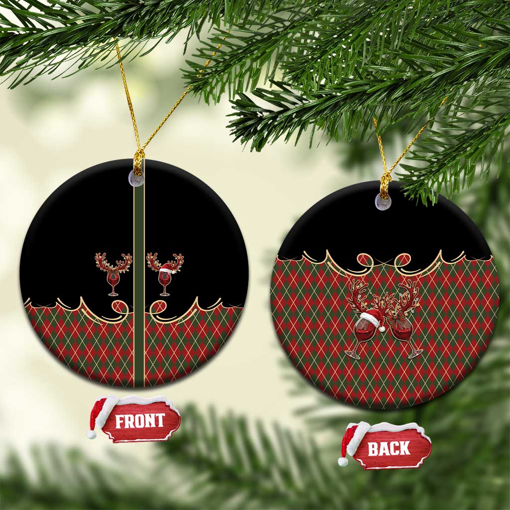 Western Yoke Ceramic Ornament Wine Deer Christmas Argyle Patterns - Wonder Print Shop