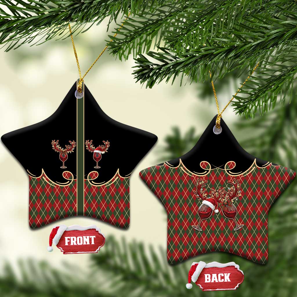 Western Yoke Ceramic Ornament Wine Deer Christmas Argyle Patterns - Wonder Print Shop