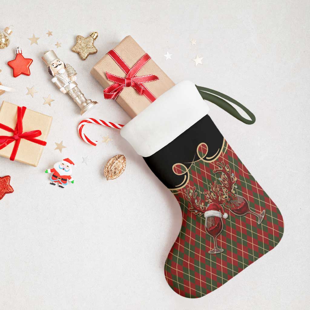 Western Yoke Christmas Stocking Wine Deer Christmas Argyle Patterns - Wonder Print Shop