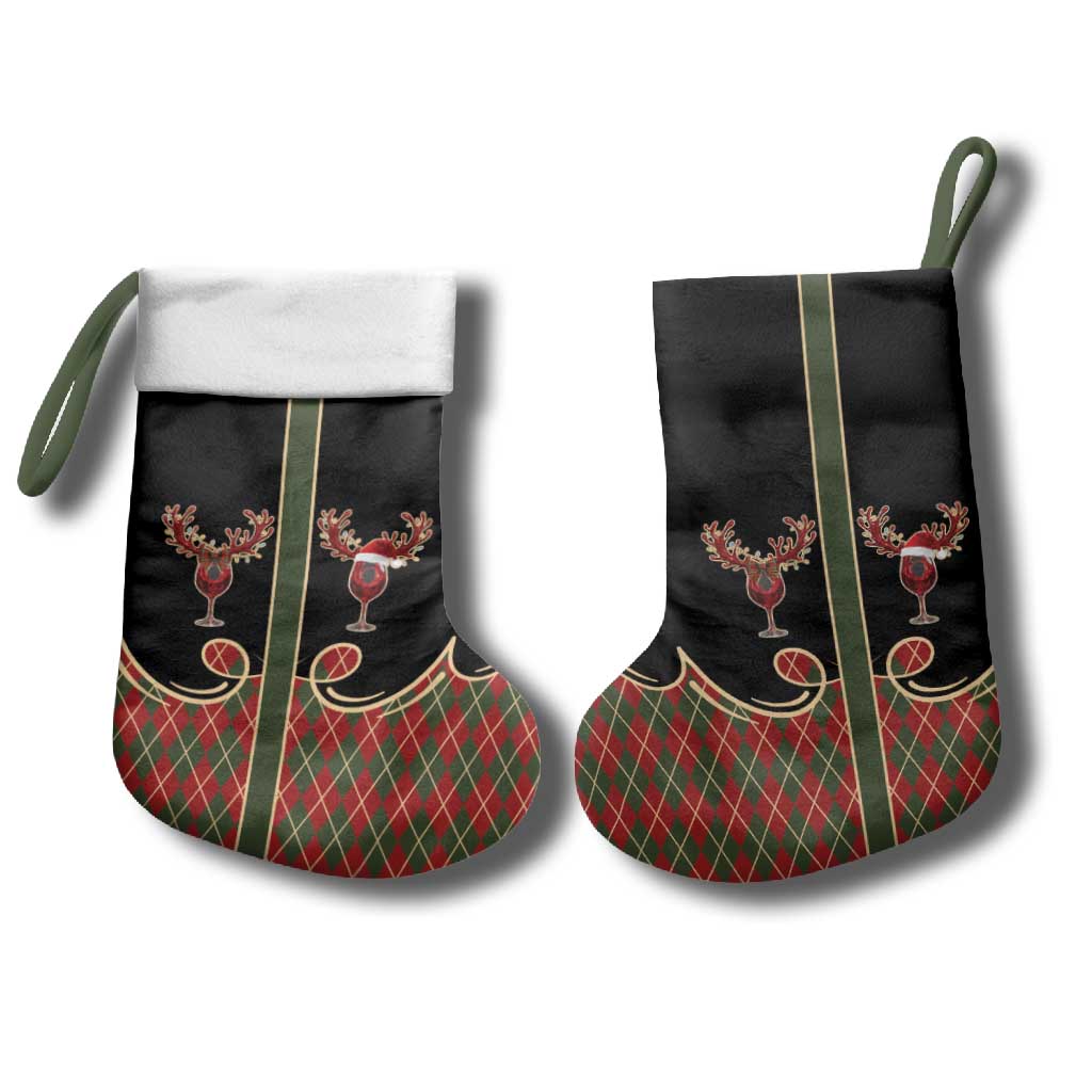 Western Yoke Christmas Stocking Wine Deer Christmas Argyle Patterns - Wonder Print Shop