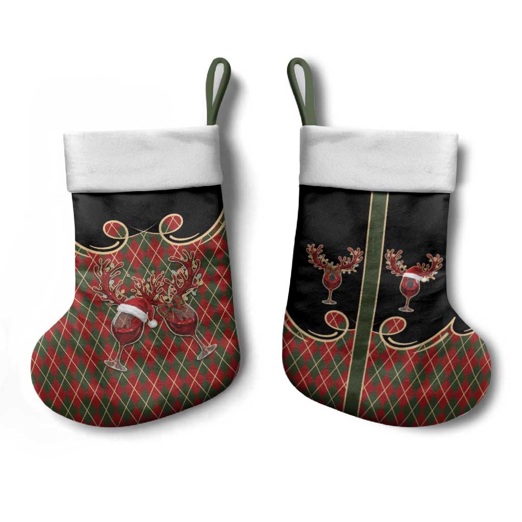 Western Yoke Christmas Stocking Wine Deer Christmas Argyle Patterns - Wonder Print Shop