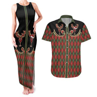 Western Yoke Couples Matching Tank Maxi Dress and Hawaiian Shirt Wine Deer Christmas Argyle Patterns - Wonder Print Shop