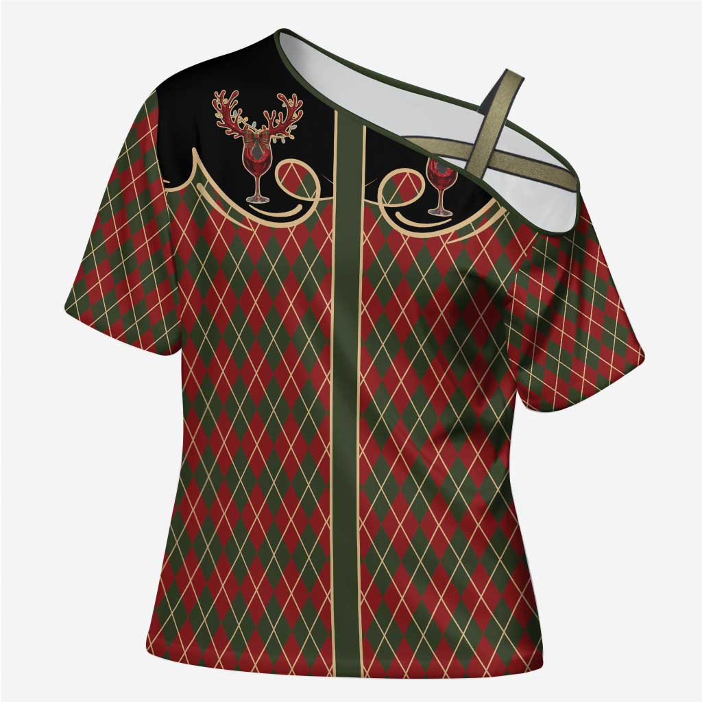 Western Yoke Cross Shoulder Shirt Wine Deer Christmas Argyle Patterns - Wonder Print Shop
