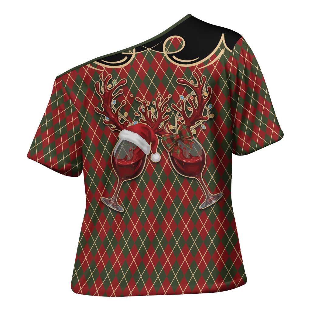 Western Yoke Cross Shoulder Shirt Wine Deer Christmas Argyle Patterns - Wonder Print Shop