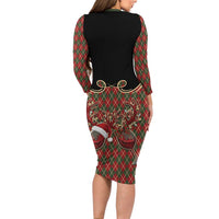Western Yoke Family Matching Long Sleeve Bodycon Dress and Hawaiian Shirt Wine Deer Christmas Argyle Patterns - Wonder Print Shop