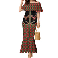 Western Yoke Family Matching Mermaid Dress and Hawaiian Shirt Wine Deer Christmas Argyle Patterns - Wonder Print Shop