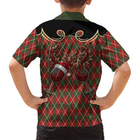 Western Yoke Family Matching Off The Shoulder Long Sleeve Dress and Hawaiian Shirt Wine Deer Christmas Argyle Patterns - Wonder Print Shop