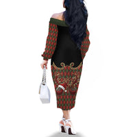 Western Yoke Family Matching Off The Shoulder Long Sleeve Dress and Hawaiian Shirt Wine Deer Christmas Argyle Patterns - Wonder Print Shop