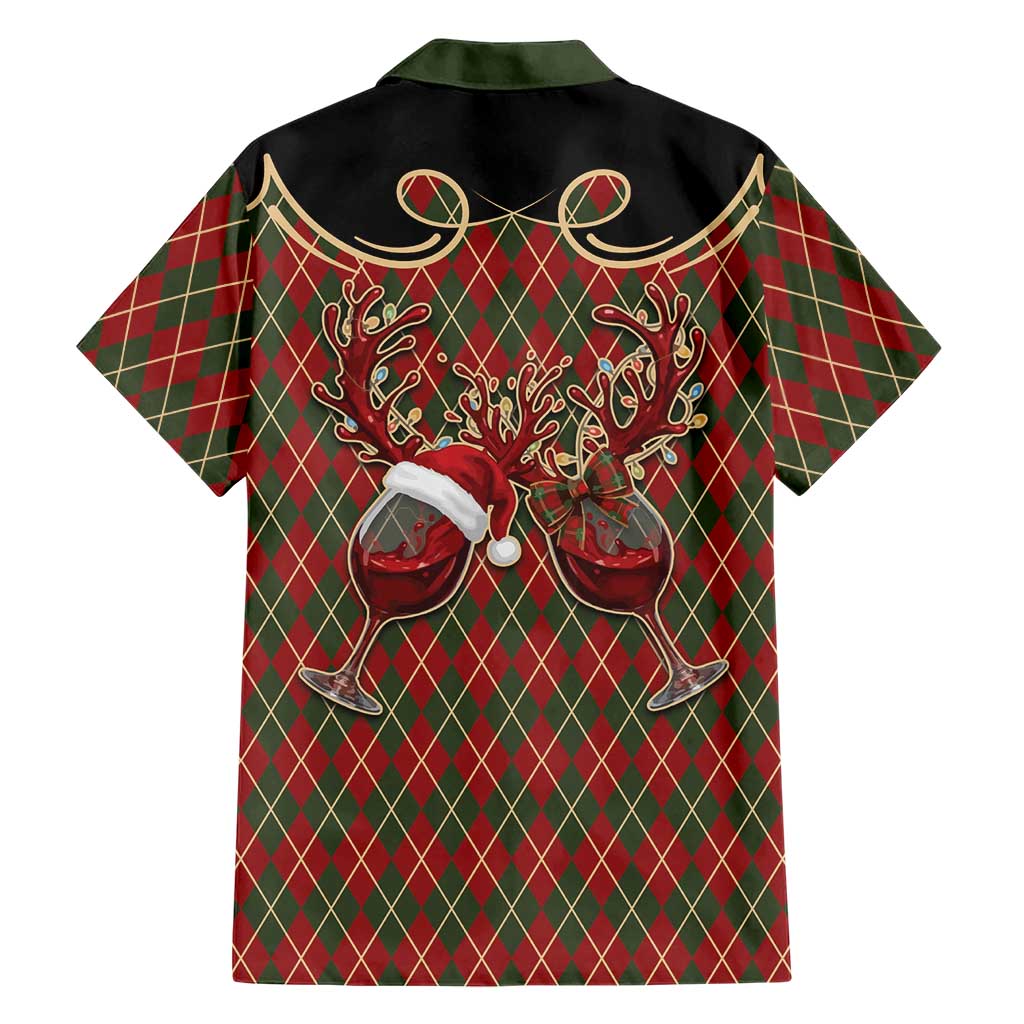 Western Yoke Family Matching Off Shoulder Maxi Dress and Hawaiian Shirt Wine Deer Christmas Argyle Patterns - Wonder Print Shop