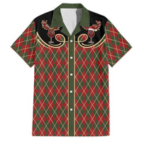 Western Yoke Family Matching Off Shoulder Short Dress and Hawaiian Shirt Wine Deer Christmas Argyle Patterns - Wonder Print Shop