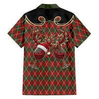 Western Yoke Family Matching Off Shoulder Short Dress and Hawaiian Shirt Wine Deer Christmas Argyle Patterns - Wonder Print Shop