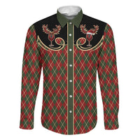 Western Yoke Family Matching Off Shoulder Short Dress and Hawaiian Shirt Wine Deer Christmas Argyle Patterns - Wonder Print Shop