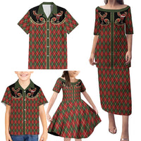 Western Yoke Family Matching Puletasi and Hawaiian Shirt Wine Deer Christmas Argyle Patterns - Wonder Print Shop
