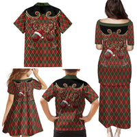 Western Yoke Family Matching Puletasi and Hawaiian Shirt Wine Deer Christmas Argyle Patterns - Wonder Print Shop