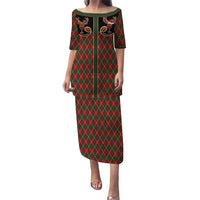 Western Yoke Family Matching Puletasi and Hawaiian Shirt Wine Deer Christmas Argyle Patterns - Wonder Print Shop