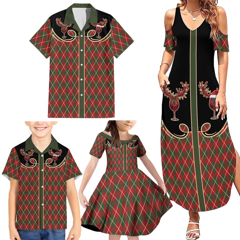 Western Yoke Family Matching Summer Maxi Dress and Hawaiian Shirt Wine Deer Christmas Argyle Patterns - Wonder Print Shop