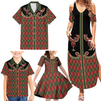 Western Yoke Family Matching Summer Maxi Dress and Hawaiian Shirt Wine Deer Christmas Argyle Patterns - Wonder Print Shop
