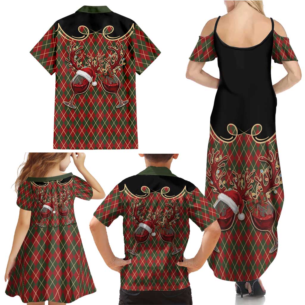 Western Yoke Family Matching Summer Maxi Dress and Hawaiian Shirt Wine Deer Christmas Argyle Patterns - Wonder Print Shop