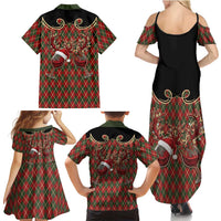 Western Yoke Family Matching Summer Maxi Dress and Hawaiian Shirt Wine Deer Christmas Argyle Patterns - Wonder Print Shop