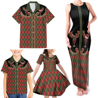 Western Yoke Family Matching Tank Maxi Dress and Hawaiian Shirt Wine Deer Christmas Argyle Patterns - Wonder Print Shop