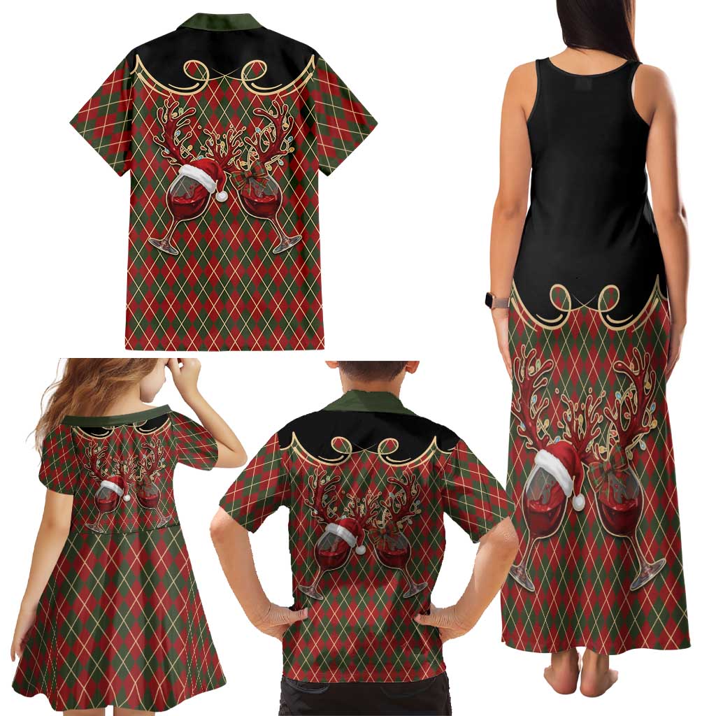 Western Yoke Family Matching Tank Maxi Dress and Hawaiian Shirt Wine Deer Christmas Argyle Patterns - Wonder Print Shop