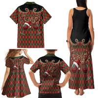 Western Yoke Family Matching Tank Maxi Dress and Hawaiian Shirt Wine Deer Christmas Argyle Patterns - Wonder Print Shop