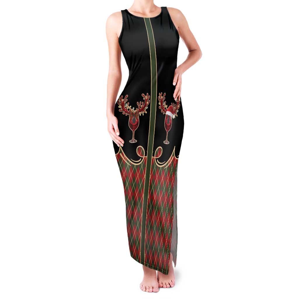 Western Yoke Family Matching Tank Maxi Dress and Hawaiian Shirt Wine Deer Christmas Argyle Patterns - Wonder Print Shop